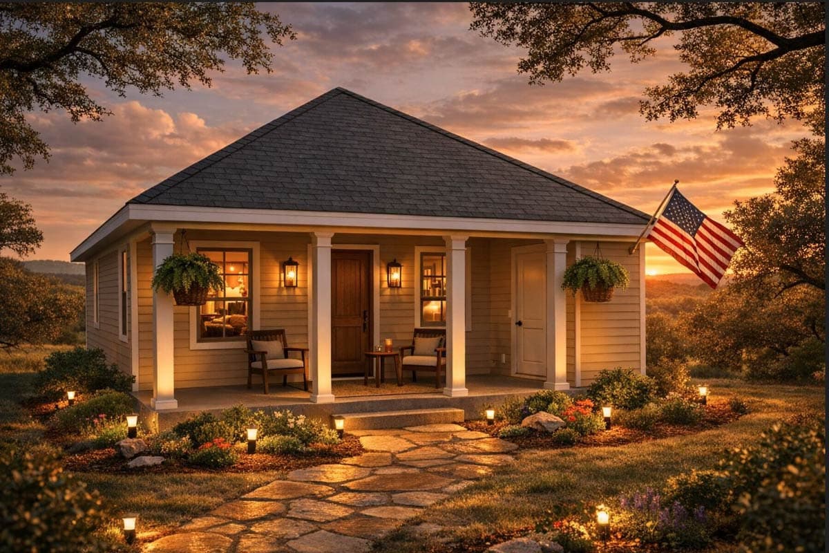 Plan 46542LK: Charming Two Bedroom Cottage Style House Plan with Inviting Front Porch - Image #3 - Cabin, Cottage, French Country, Southern