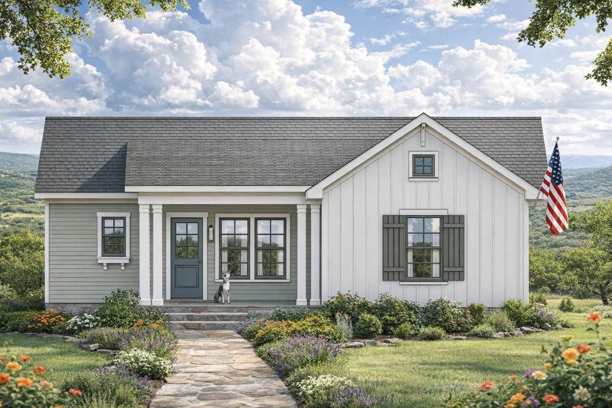 Plan 54081LK: 2-Bedroom New American Cottage Plan with Covered Front and Rear Porches - Image #2 - Cottage, New American, Ranch, Traditional