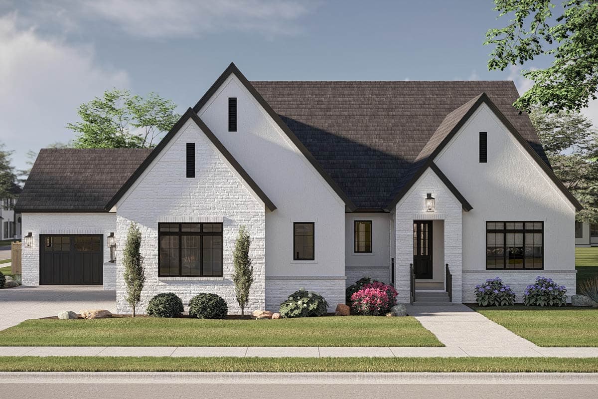 Plan 623680DJ: Modern Transitional House Plan with 3 Bedrooms and Courtyard - Image #3 - European, Modern, Transitional