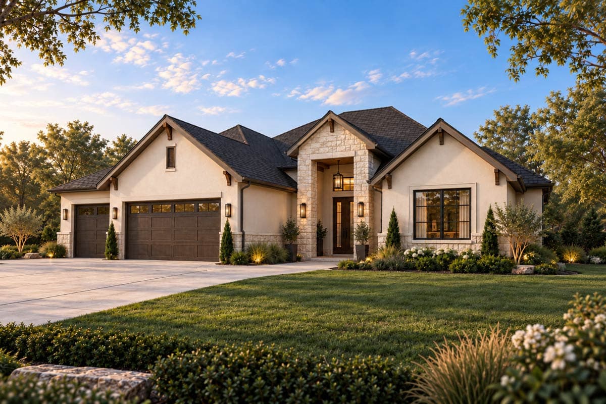 Plan 405179FDC: Sophisticated European Style House Plan Featuring Three Bedrooms and Luxury Amenities - Image #2 - European, Hill Country, Traditional, Transitional