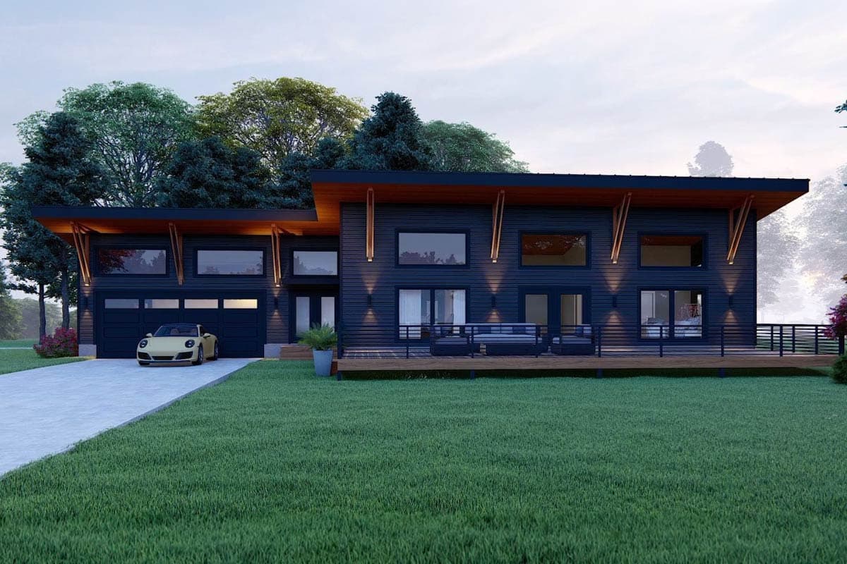 Plan 680709VR: Mid Century Modern Ranch House Plan with Two Primary Suites - Image #1 - Mid Century Modern, Modern, Ranch, Vacation