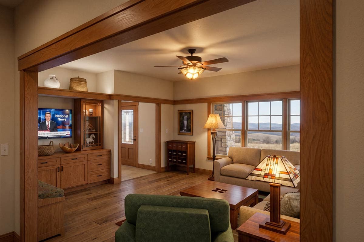 Plan 180032VNW: Craftsman Mountain Ranch House Plan with Three Bedrooms and Attached Garage - Image #4 - Craftsman, Mountain, Ranch, Rustic