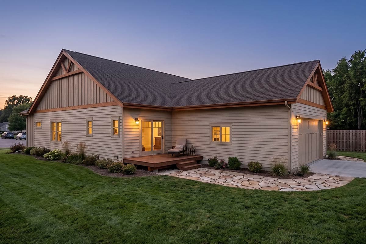 Plan 180032VNW: Craftsman Mountain Ranch House Plan with Three Bedrooms and Attached Garage - Image #3 - Craftsman, Mountain, Ranch, Rustic