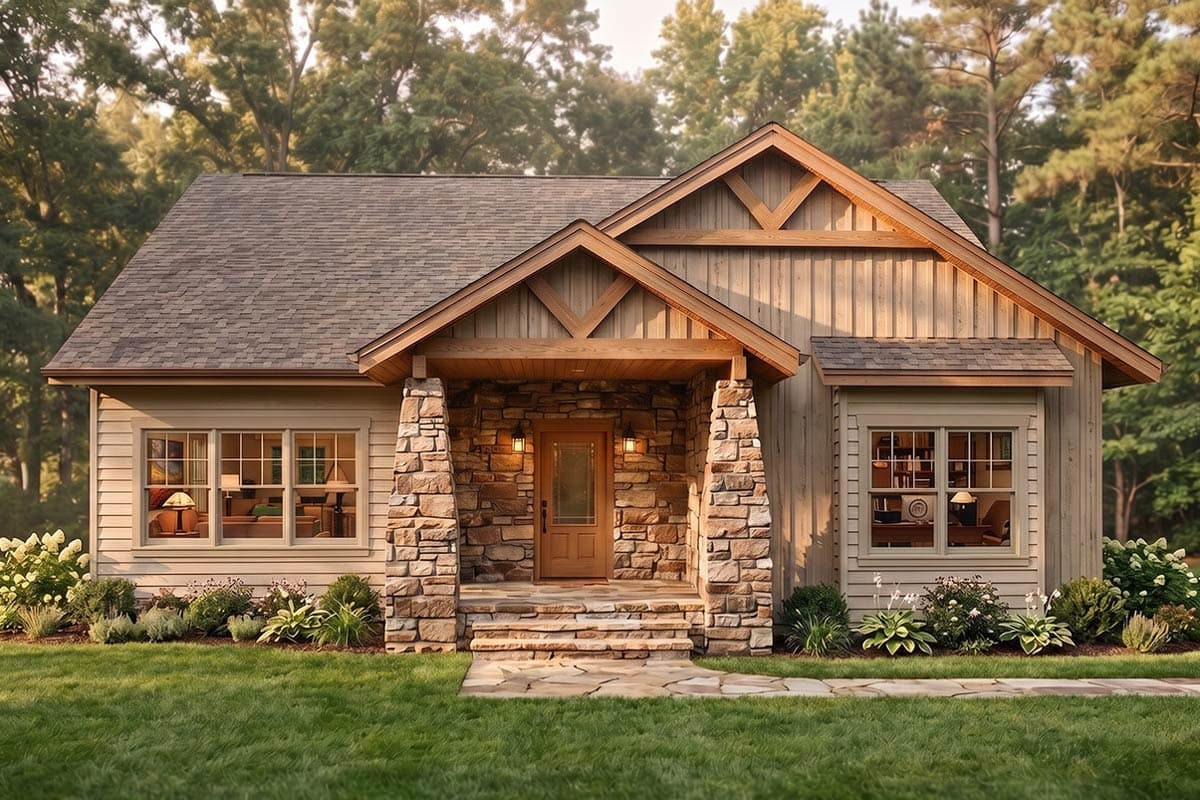 Plan image - 180032VNW:Craftsman Mountain Ranch House Plan with Three Bedrooms and Attached Garage