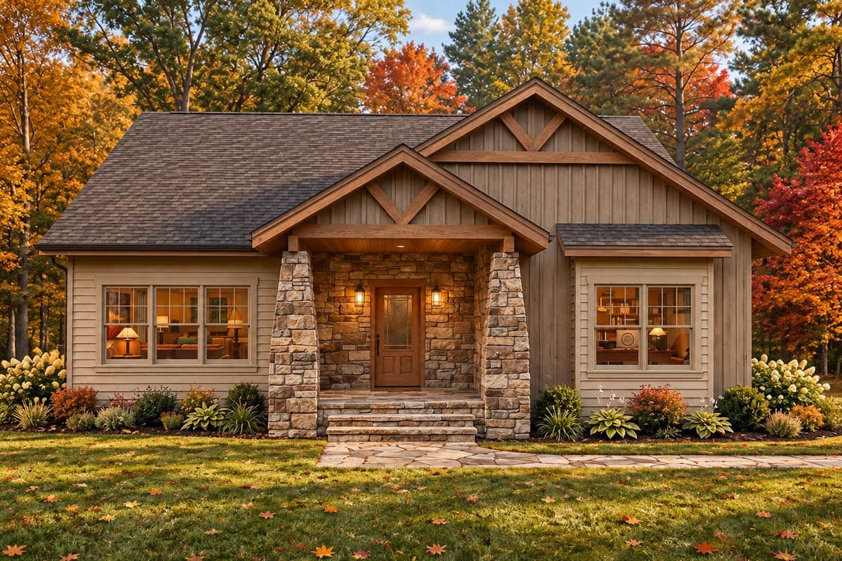 Plan image - 180032VNW:Craftsman Mountain Ranch House Plan with Three Bedrooms and Attached Garage