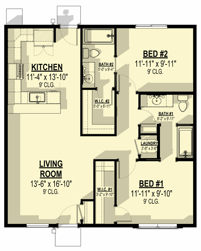Plan 307755RAD: Charming Two-Bedroom Craftsman House Plan with Efficient Modern Layout - Floor Plan - Image #14 - Craftsman, Ranch