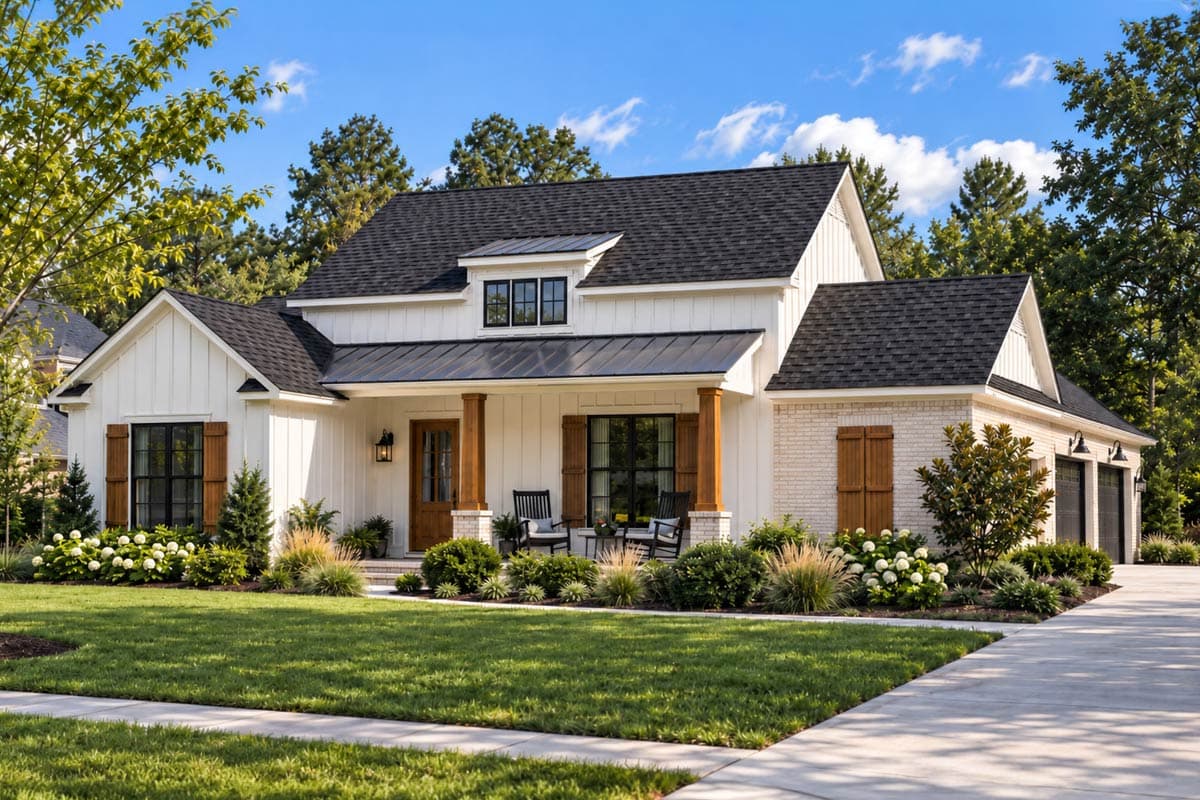 Plan image - 83154DC:Modern Farmhouse House Plan with 4 Bedrooms and 2-Car Side Garage
