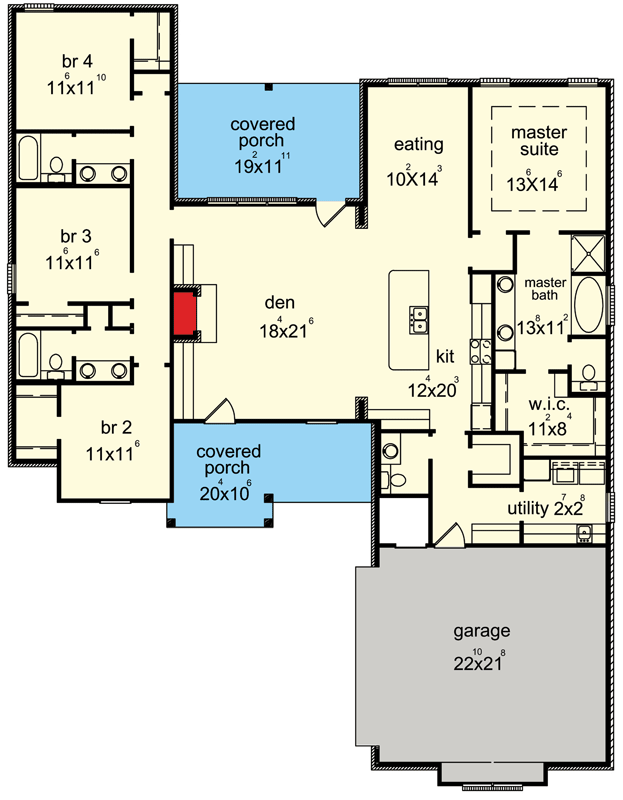 Plan 83158DC: Modern Farmhouse House Plan with 4 Bedrooms and Courtyard Garage - Floor Plan - Image #2 - Craftsman, Modern Farmhouse, New American