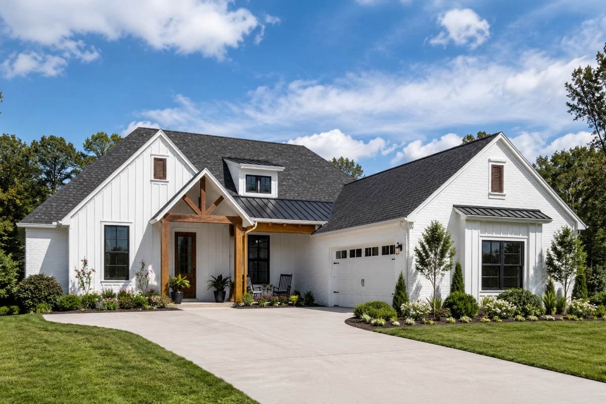 Plan image - 83158DC:Modern Farmhouse House Plan with 4 Bedrooms and Courtyard Garage