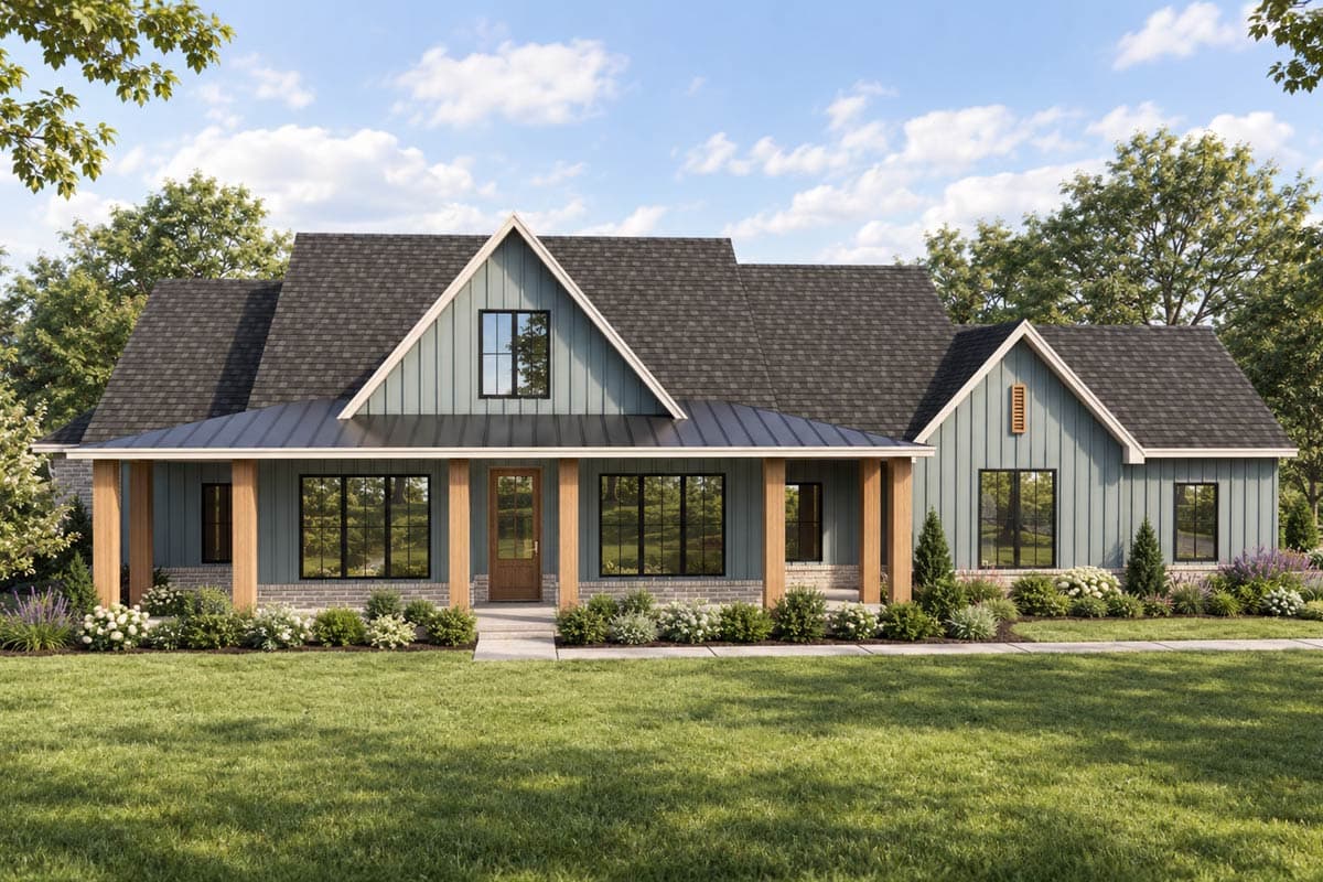 Modern Farmhouse House Plan with 3-4 Bedrooms and Spacious Porches