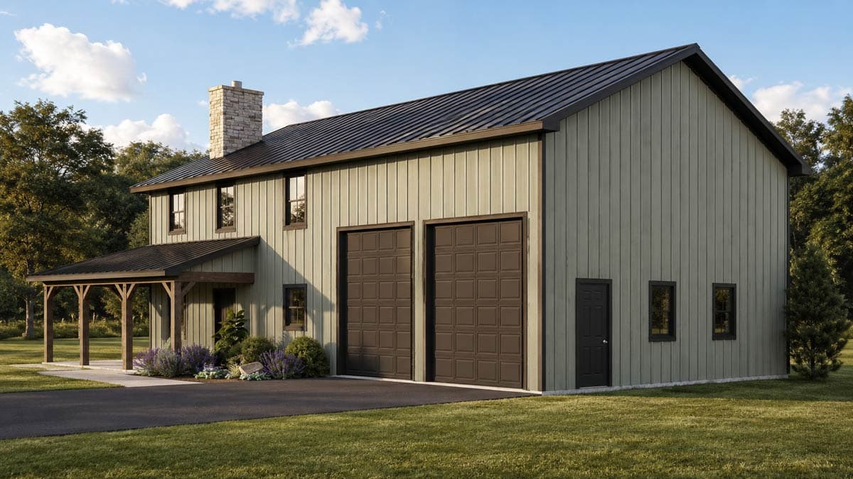 Plan 135478GRA: Charming Barndominium House Plan with Three Bedrooms and Attached Garage - Image #2 - Barndominium, Country, Farmhouse, New American