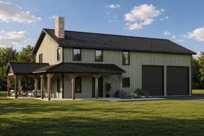 Charming Barndominium House Plan with Three Bedrooms and Attached Garage