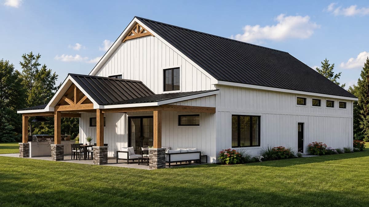 Plan 135479GRA: Modern Barndominium House Plan with 3 Bedrooms and Expansive Outdoor Kitchen - Image #3 - Barndominium, Country, Craftsman, New American