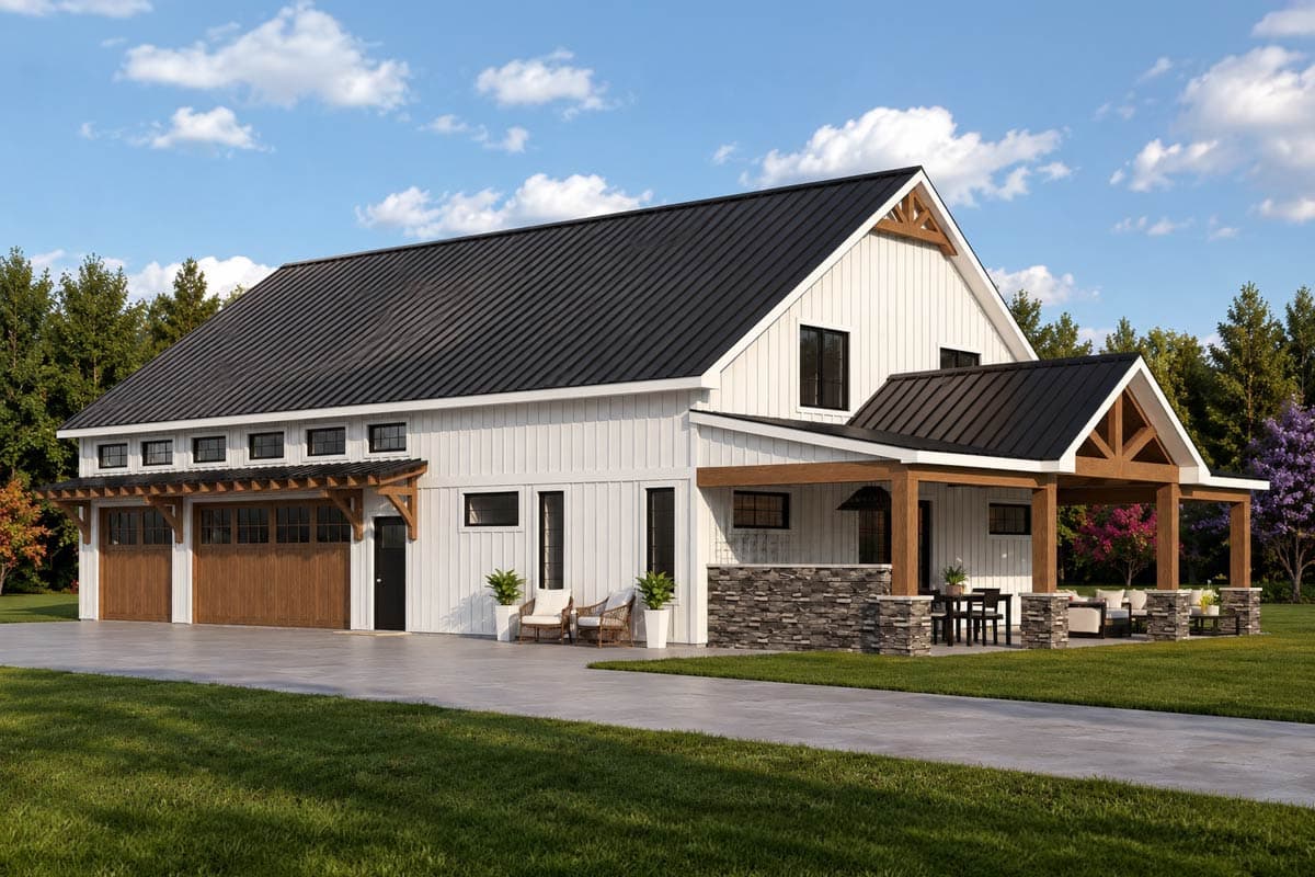 Plan 135479GRA: Modern Barndominium House Plan with 3 Bedrooms and Expansive Outdoor Kitchen - Image #2 - Barndominium, Country, Craftsman, New American
