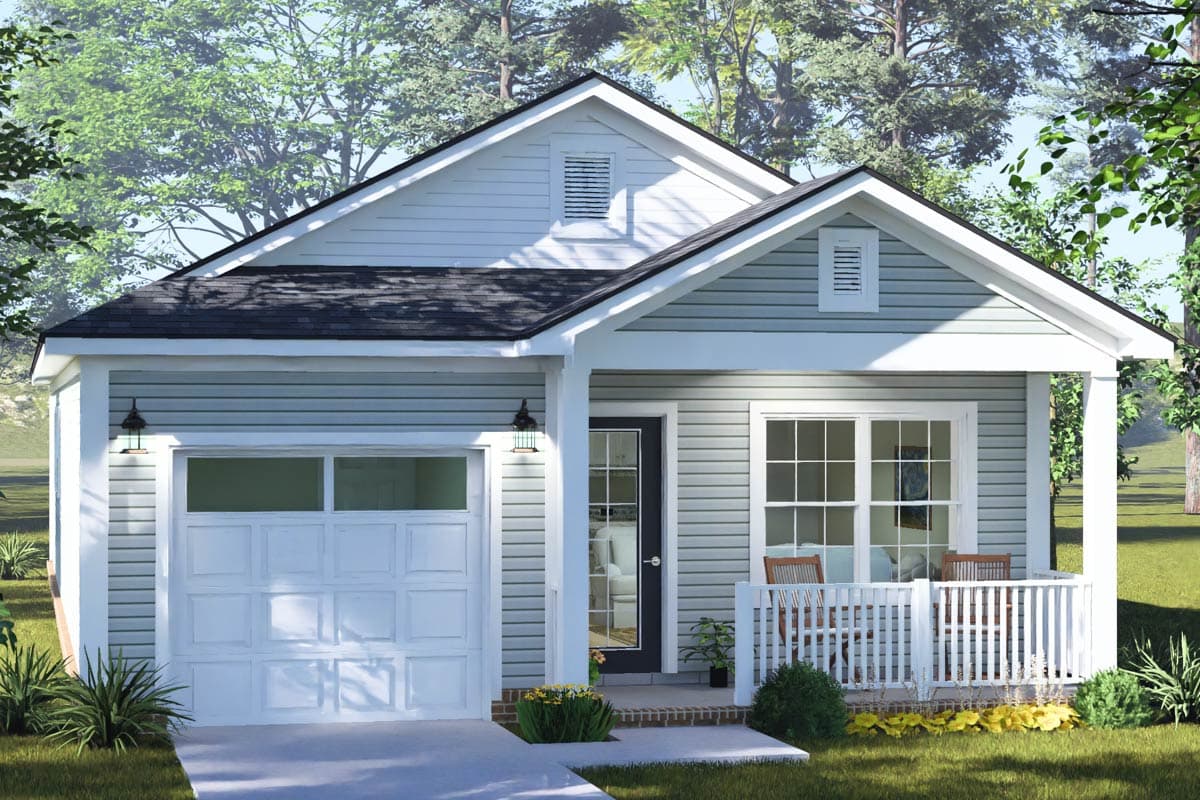 Plan 52598WM: Charming Three Bedroom Country Cottage House Plan with Attached Garage - Image #2 - Cottage, Country