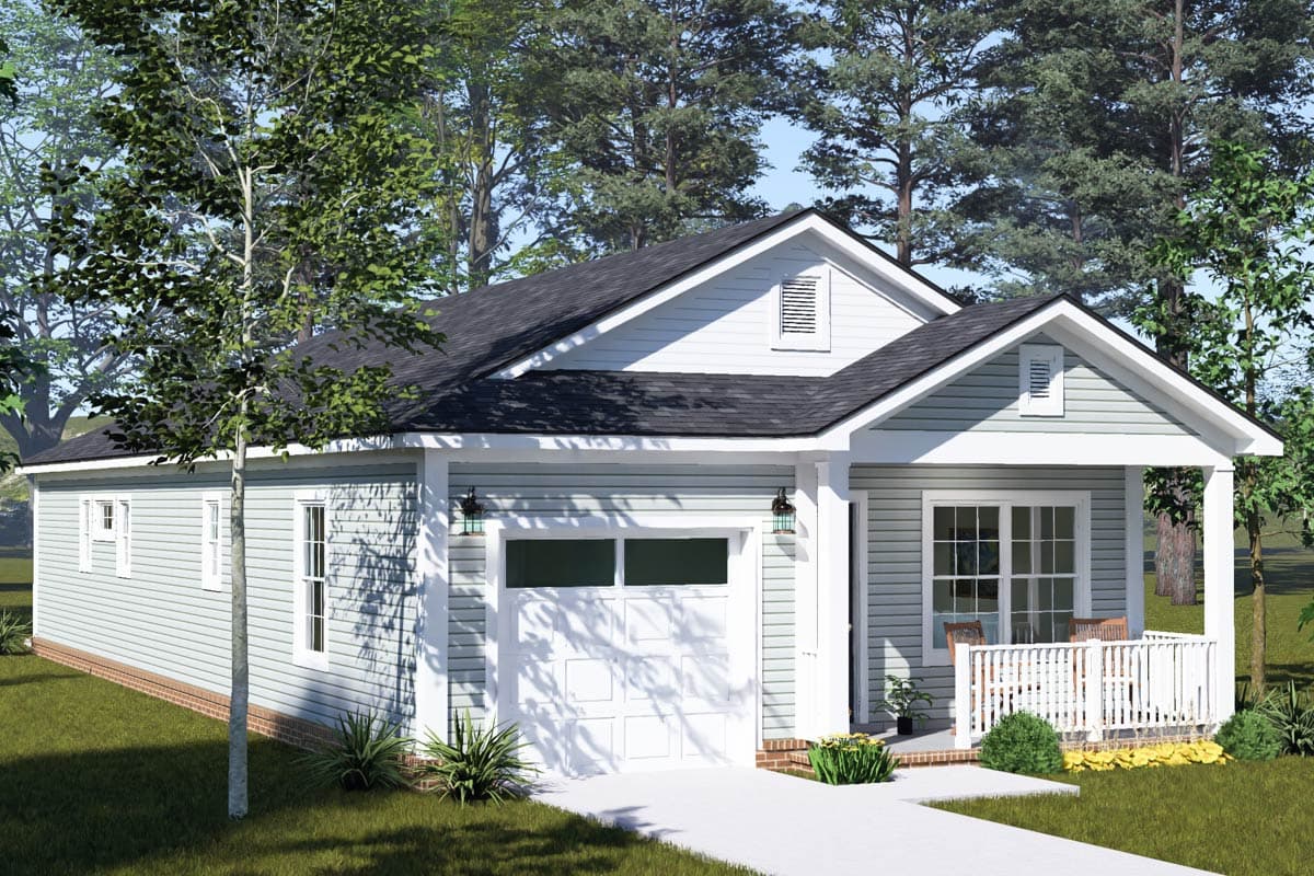 Plan 52598WM: Charming Three Bedroom Country Cottage House Plan with Attached Garage - Image #3 - Cottage, Country