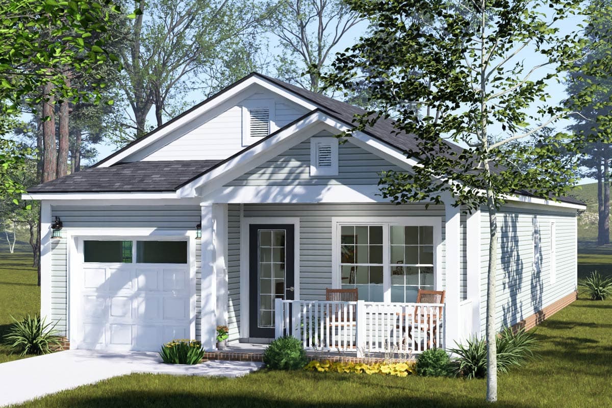 Plan 52598WM: Charming Three Bedroom Country Cottage House Plan with Attached Garage - Image #5 - Cottage, Country