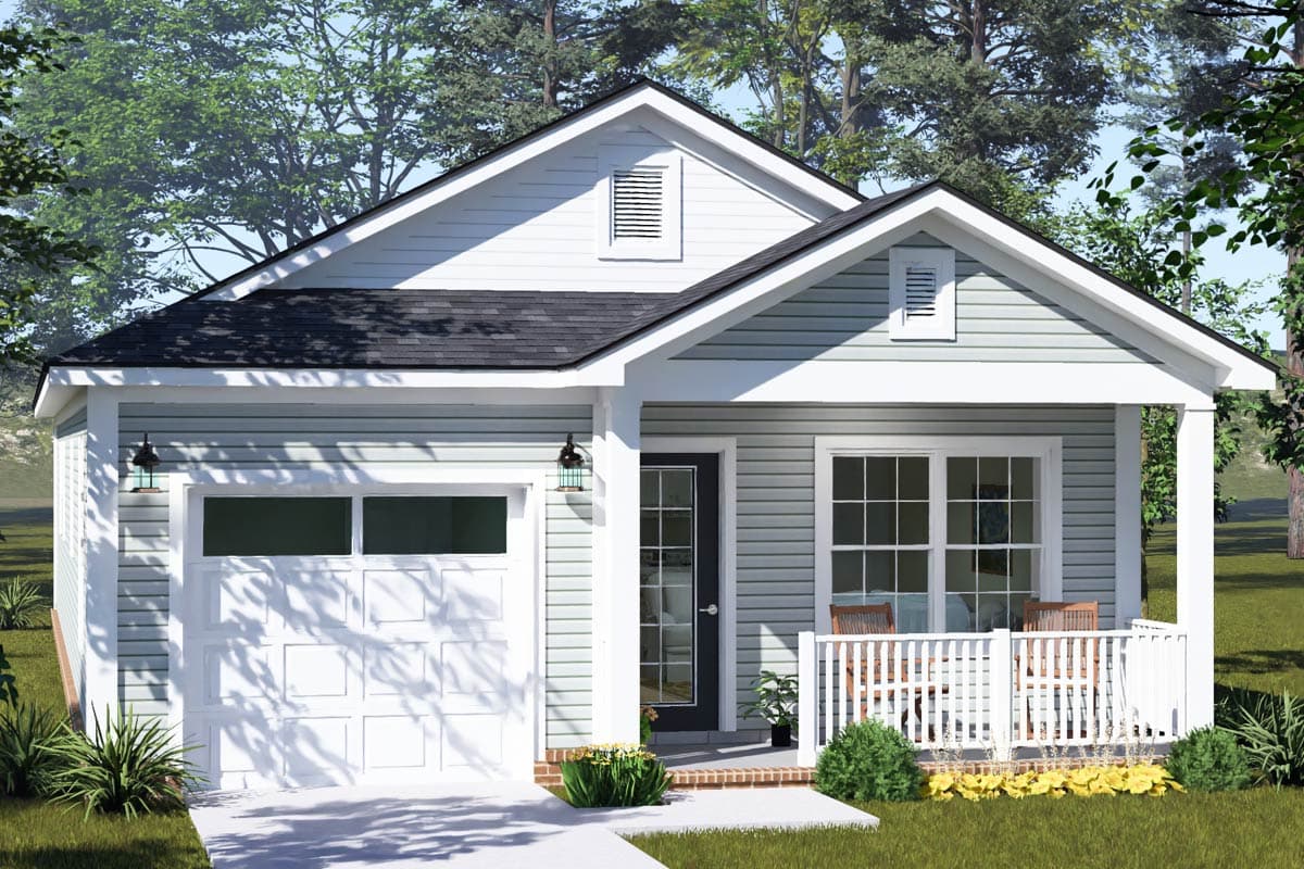 Plan image - 52598WM:Charming Three Bedroom Country Cottage House Plan with Attached Garage