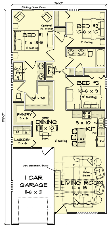 Plan 52599WM: Modern Ranch House Plan with 3 Bedrooms and Attached Garage - Floor Plan - Image #23 - Modern, Ranch