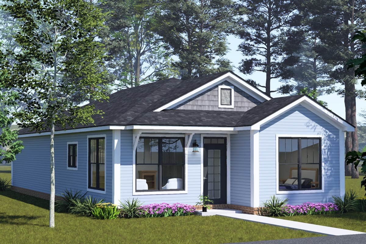 Plan 52602WM: Charming Two Bedroom Cottage House Plan with Split Bedroom Layout - Image #2 - Cottage, Craftsman