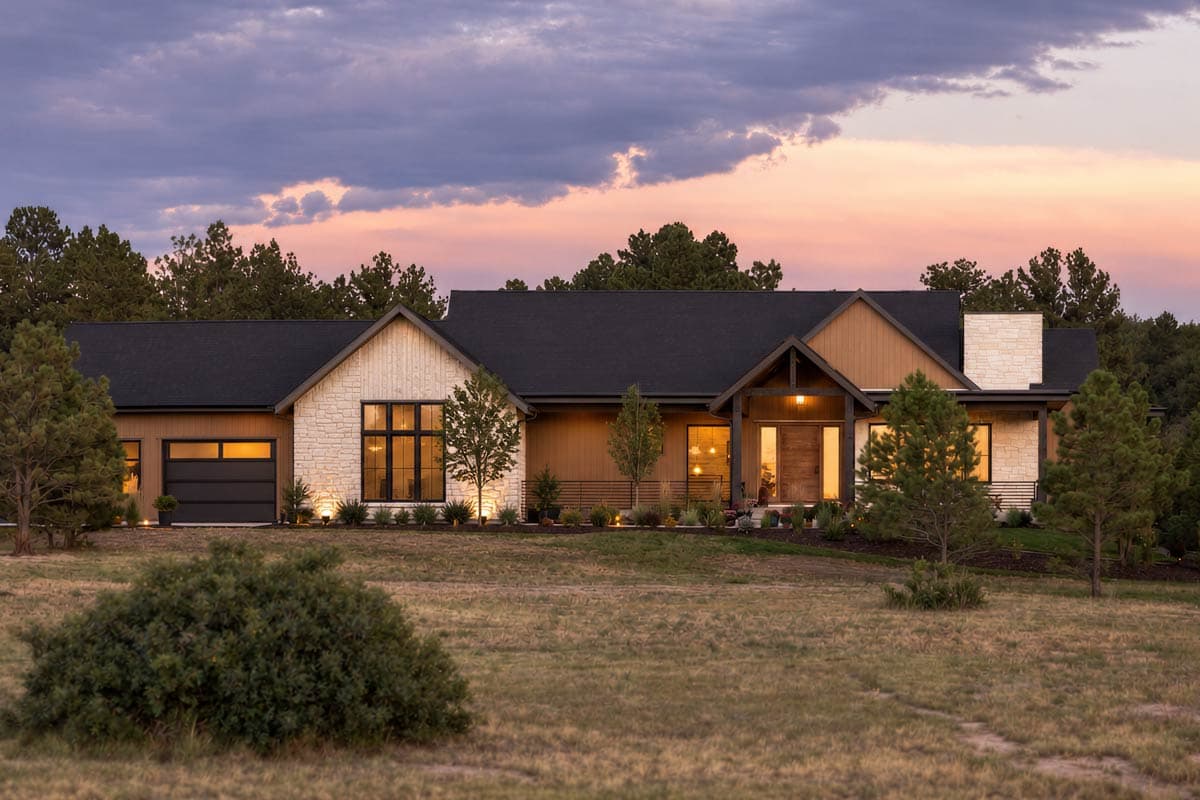 Plan image - 95396RW:Modern Mountain Ranch House Plan with Three Bedrooms and Wraparound Porch