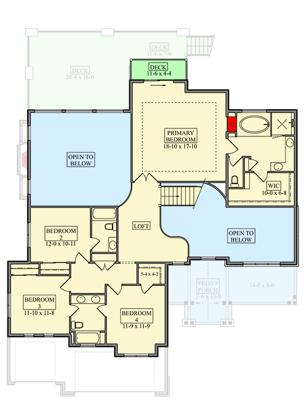 Plan 95400RW: Craftsman Traditional House Plan with Four Bedrooms and Three-Car Garage - Floor Plan - 2nd Level - Craftsman, Traditional