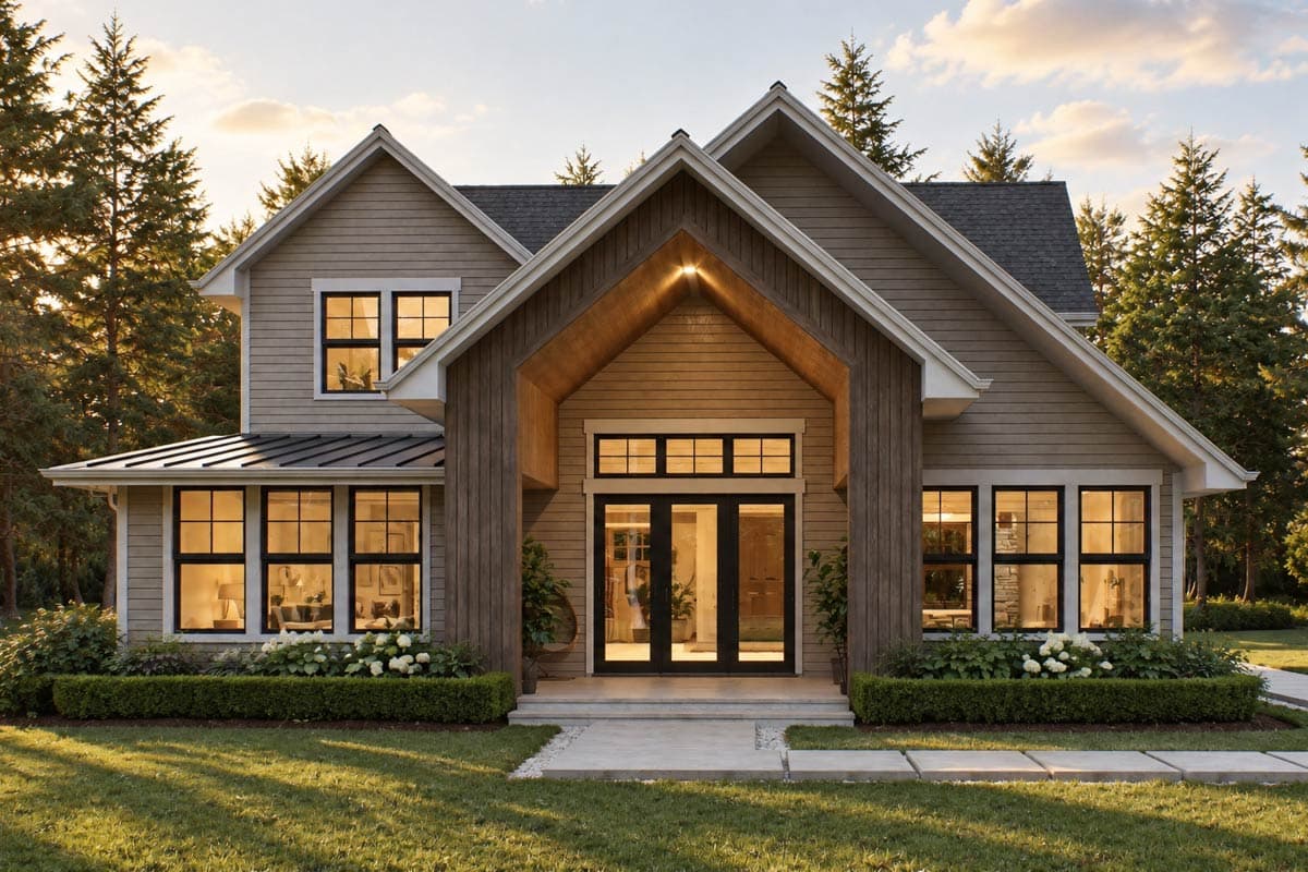 Plan 95402RW: Modern Transitional House Plan Featuring Four Bedrooms and Attached Garage - Image #2 - Farmhouse, Modern Farmhouse, New American, Transitional