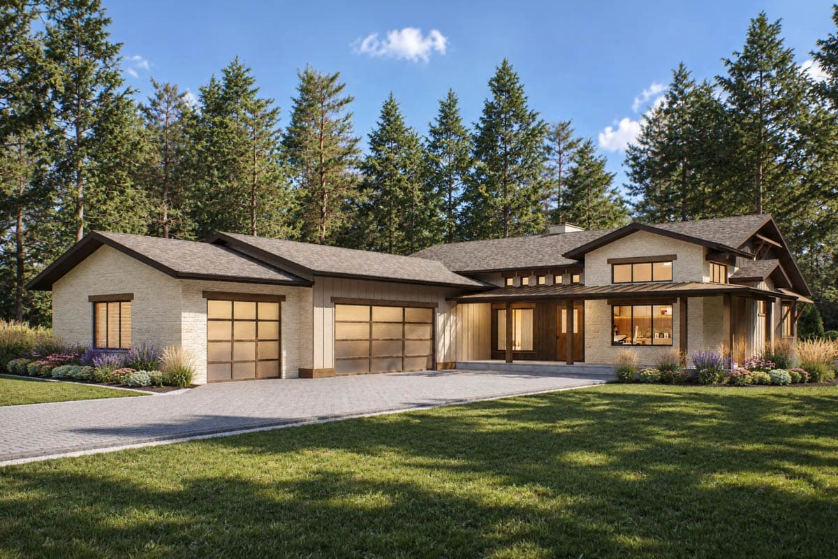 Plan image - 95403RW:Northwest Contemporary Ranch House Plan with Three Car Garage