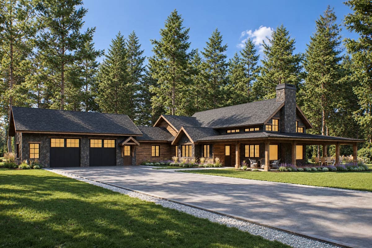 Plan image - 95406RW:Rustic Mountain Ranch House Plan with Wraparound Porch and Three Bedrooms