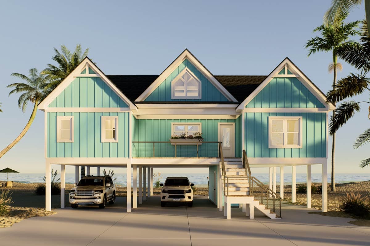Plan image - 680711VR:Coastal Vacation House Plan Featuring Three Bedrooms and Two-Car Garage