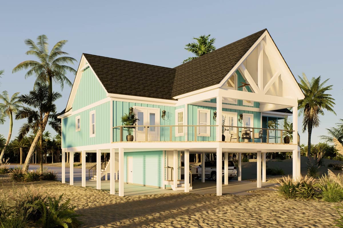 Plan 680711VR: Coastal Vacation House Plan Featuring Three Bedrooms and Two-Car Garage - Image #3 - Coastal, Vacation