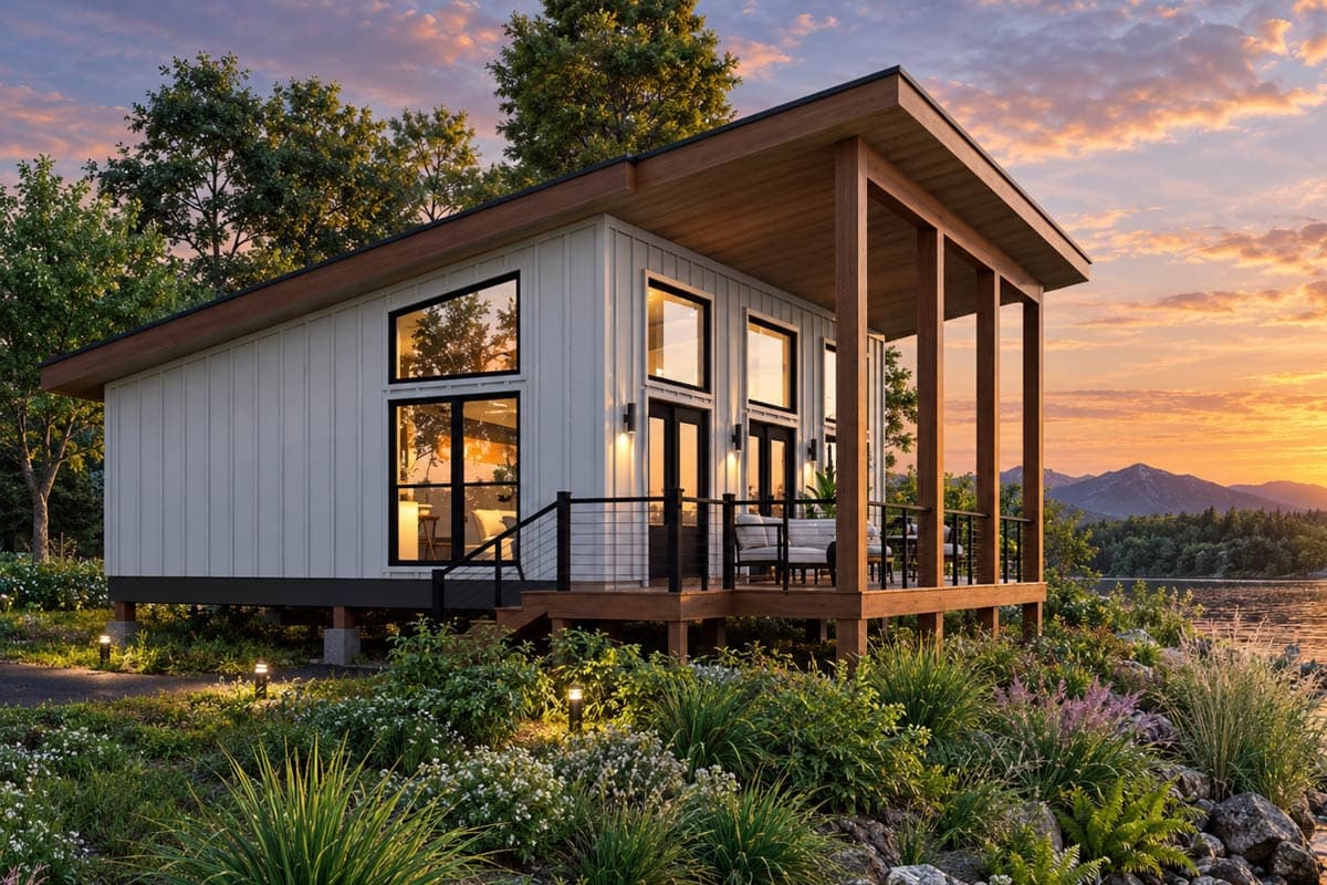 Plan 680714VR: Compact Contemporary House Plan with One Bedroom and Expansive Decking - Image #3 - Contemporary, Modern