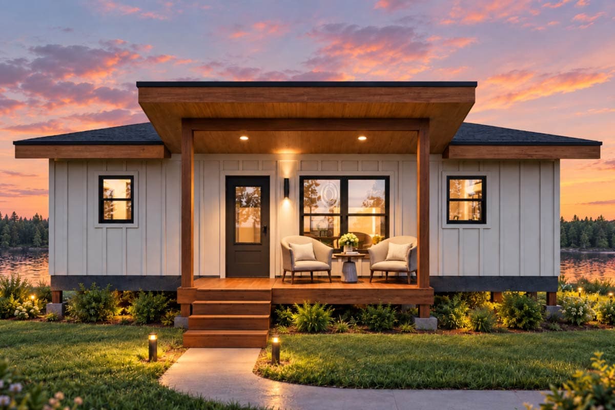 Plan 680714VR: Compact Contemporary House Plan with One Bedroom and Expansive Decking - Image #2 - Contemporary, Modern