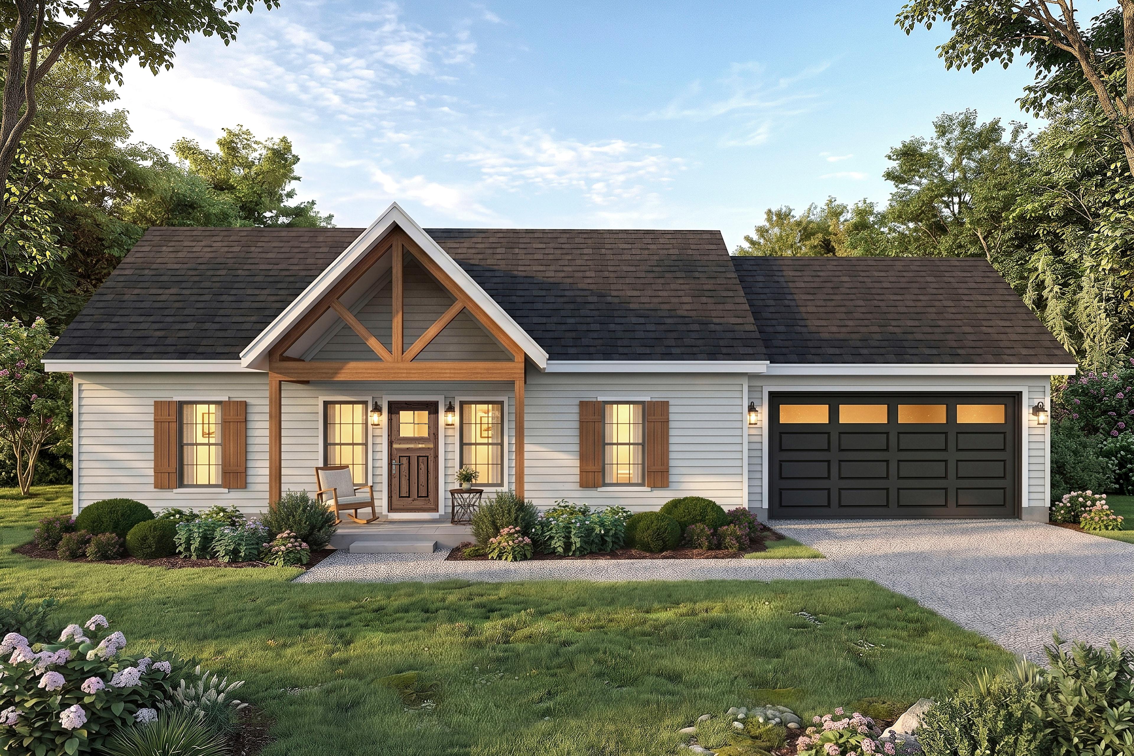 Plan image - 680716VR:Charming Two Bedroom Country Ranch House Plan with Attached Garage