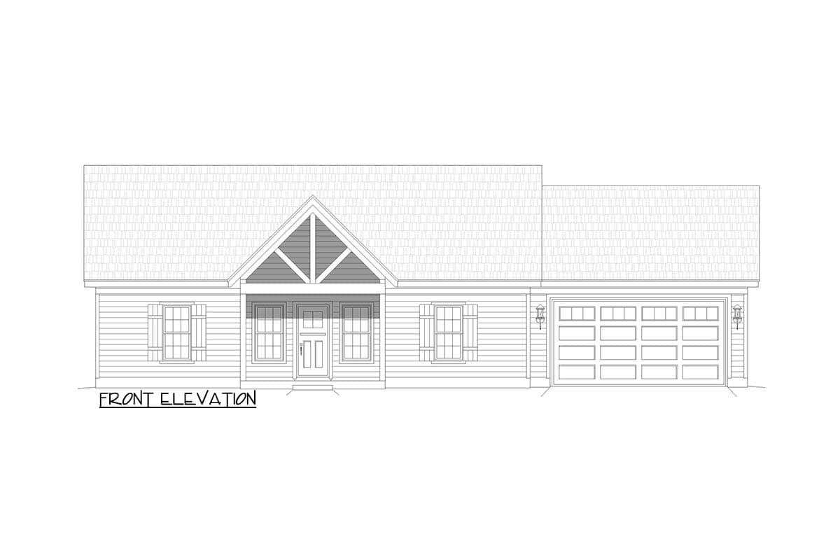 Plan 680716VR: Charming Two Bedroom Country Ranch House Plan with Attached Garage - Image #2 - Country, Craftsman, Ranch