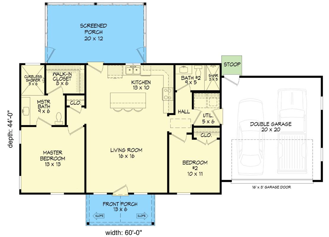 Plan 680716VR: Charming Two Bedroom Country Ranch House Plan with Attached Garage - Floor Plan - Image #6 - Country, Craftsman, Ranch