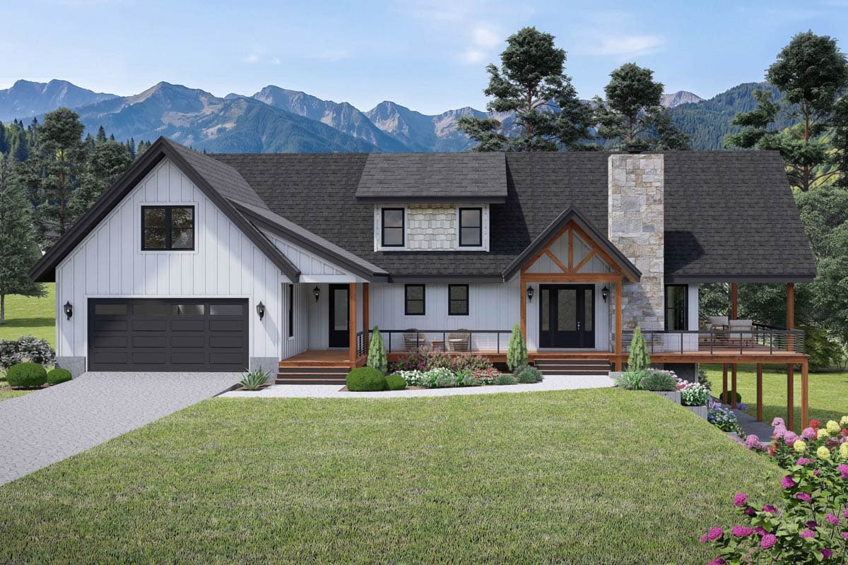 Plan 680718VR: Mountain House Plan with Four Bedrooms and Three-Car Garage - Image #1 - Craftsman, Modern Farmhouse, Mountain
