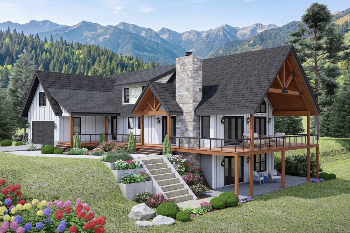 Plan 680718VR: Mountain House Plan with Four Bedrooms and Three-Car Garage - Image #2 - Craftsman, Modern Farmhouse, Mountain