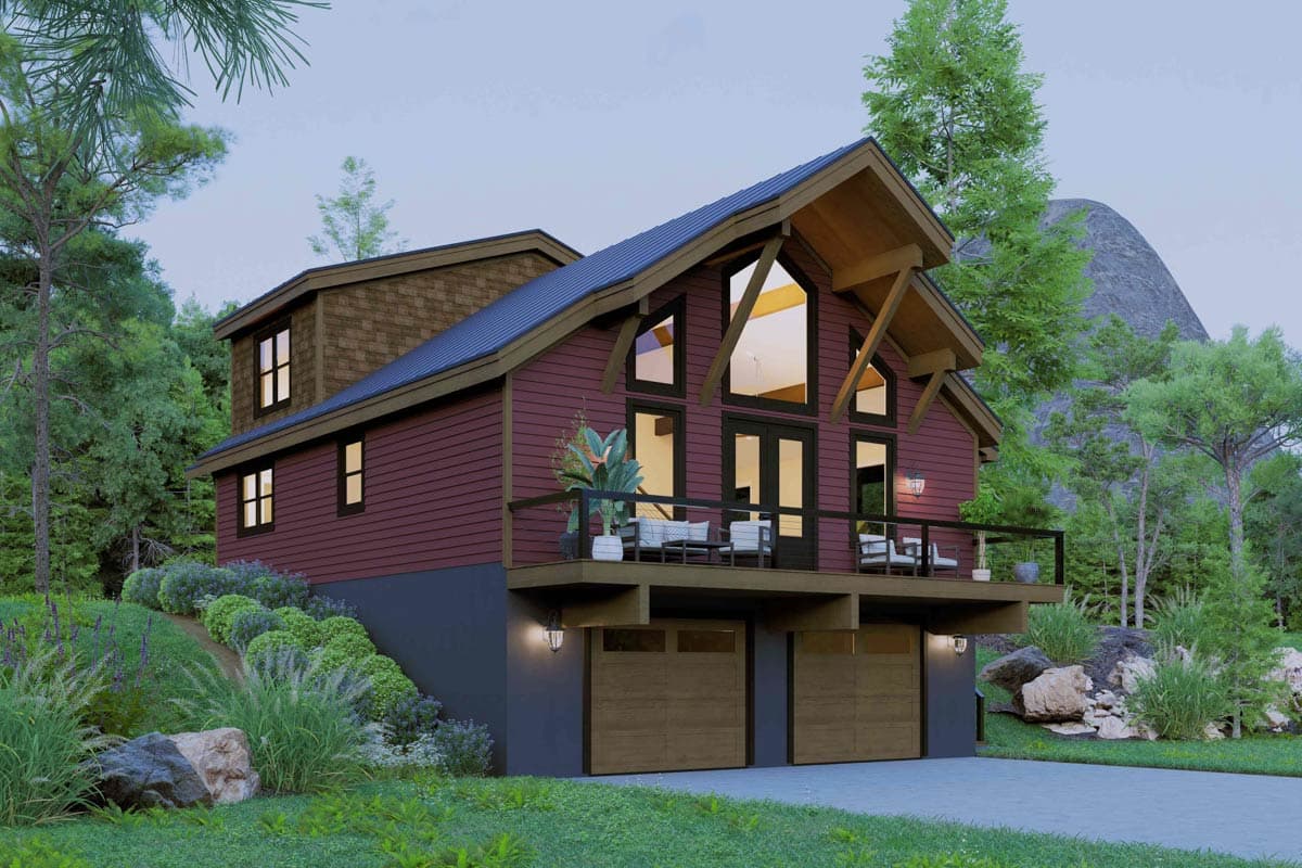 Plan image - 680722VR:Contemporary Mountain House Plan with Three Bedrooms and Two-Car Garage