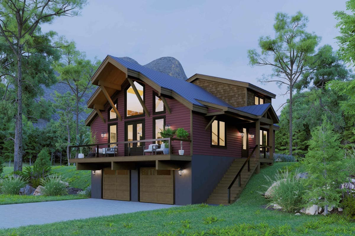 Plan 680722VR: Contemporary Mountain House Plan with Three Bedrooms and Two-Car Garage - Image #2 - Contemporary, Modern, Mountain