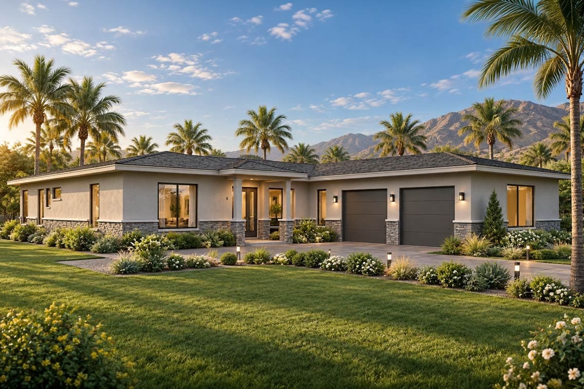 Plan image - 680725VR:Contemporary Ranch House Plan Featuring Three Bedrooms and Attached Two-Car Garage