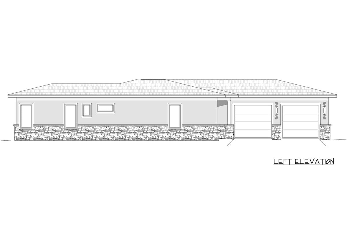 Plan 680725VR: Contemporary Ranch House Plan Featuring Three Bedrooms and Attached Two-Car Garage - Image #6 - Contemporary, Ranch