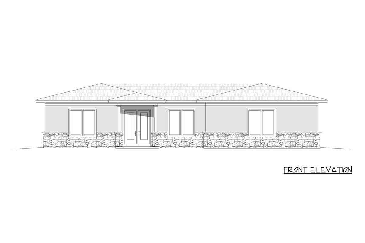 Plan 680725VR: Contemporary Ranch House Plan Featuring Three Bedrooms and Attached Two-Car Garage - Image #5 - Contemporary, Ranch