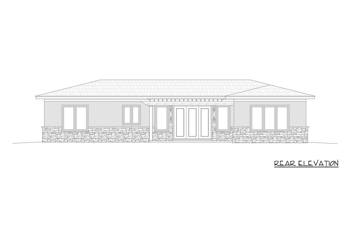 Plan 680725VR: Contemporary Ranch House Plan Featuring Three Bedrooms and Attached Two-Car Garage - Image #7 - Contemporary, Ranch