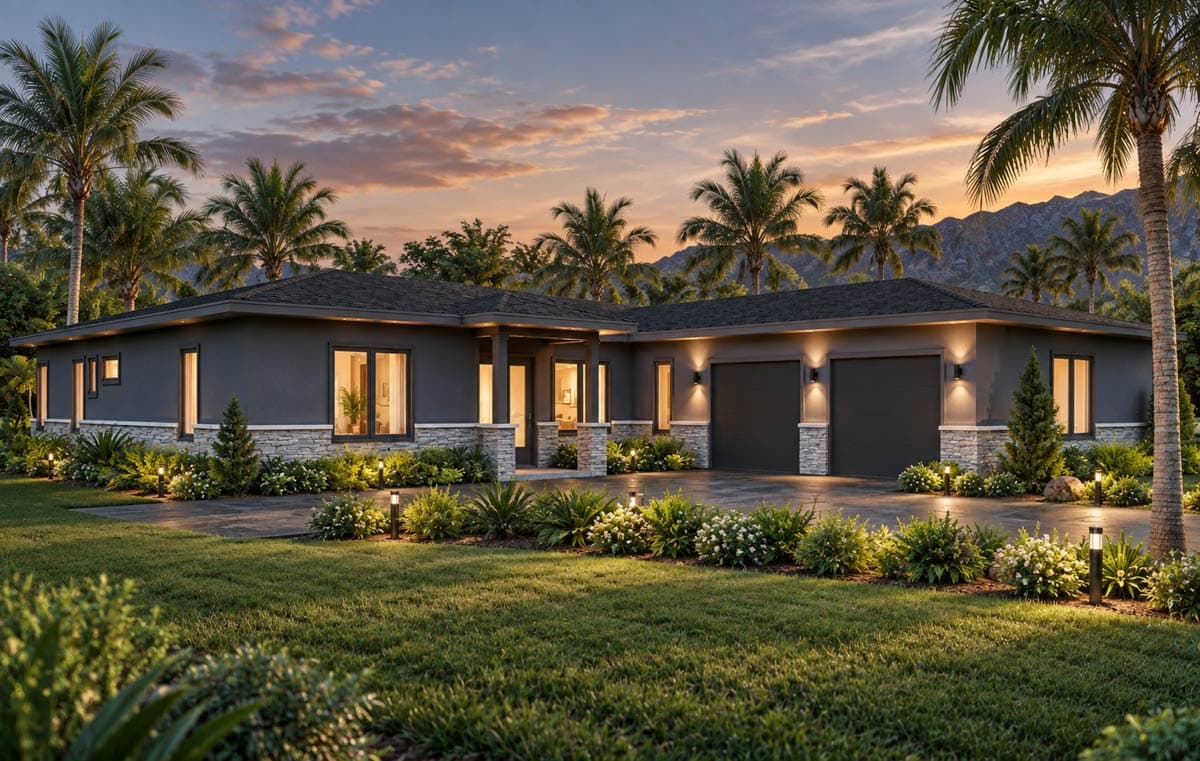 Plan 680725VR: Contemporary Ranch House Plan Featuring Three Bedrooms and Attached Two-Car Garage - Image #3 - Contemporary, Ranch