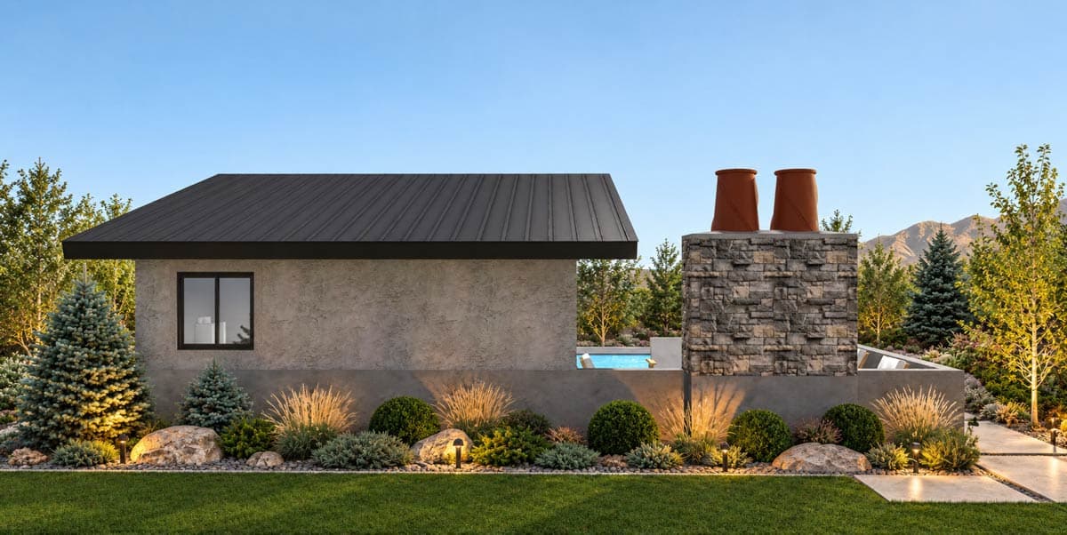 Plan 61774UT: Contemporary Poolside Cabana House Plan with Outdoor Fireplace - Image #4 - Contemporary