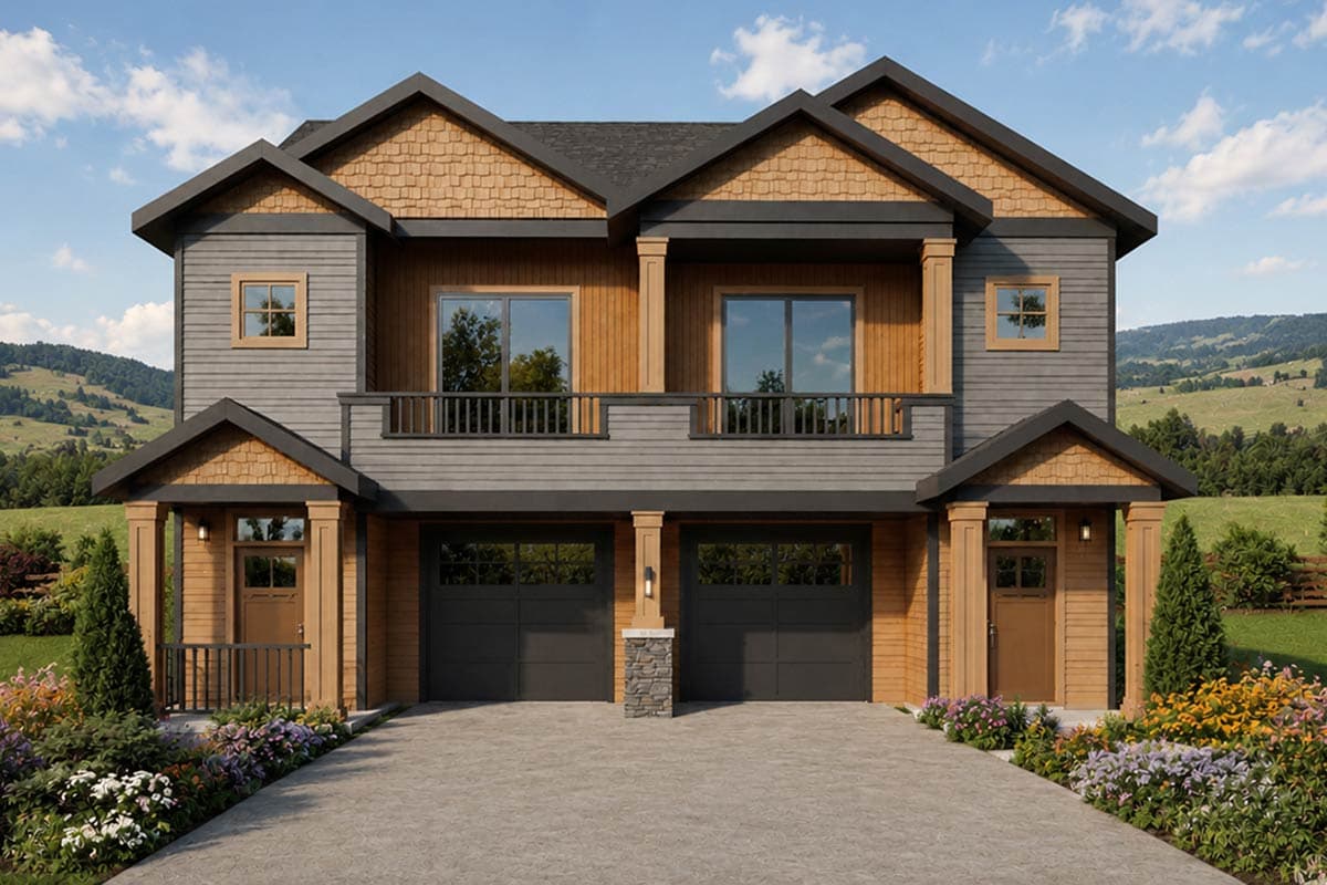 Plan image - 720206DA:Modern Craftsman Duplex House Plan with Three Bedrooms and Balcony