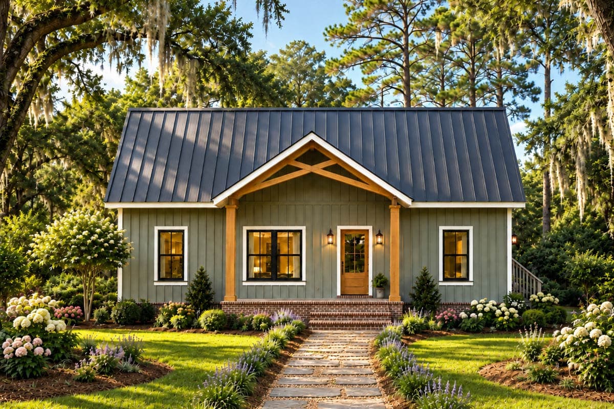Charming 3-Bedroom Cabin House Plan with Open Living and Covered Porches