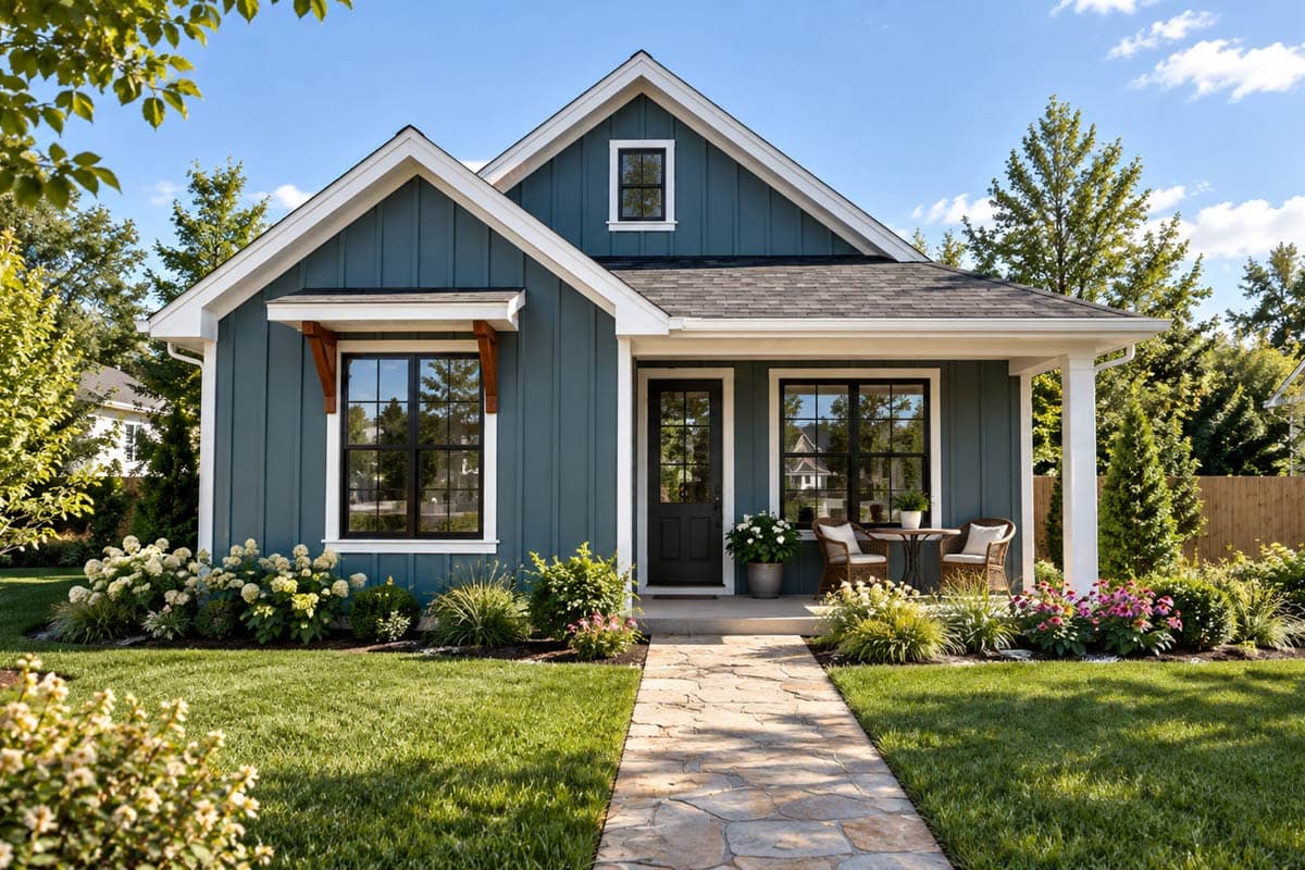 Modern Farmhouse House Plan with 3 Bedrooms and Vaulted Living Areas