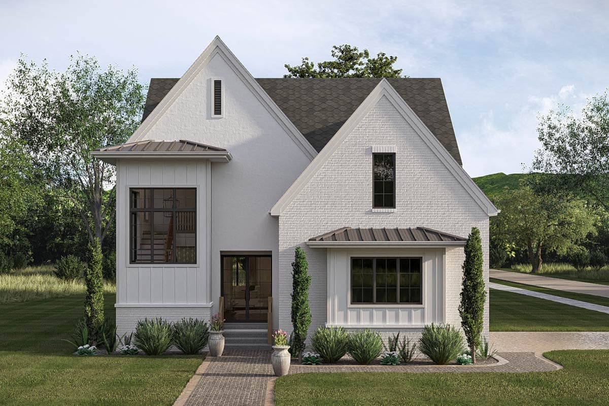 Plan 623683DJ: Modern Cottage House Plan with 4 Bedrooms and Attached Garage - Image #3 - Cottage, European, Modern